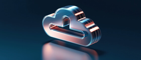Poster - Metallic cloud icon with download symbol, reflecting light