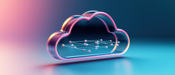 Poster - Digital cloud shape with connected nodes, representing data flow and technology