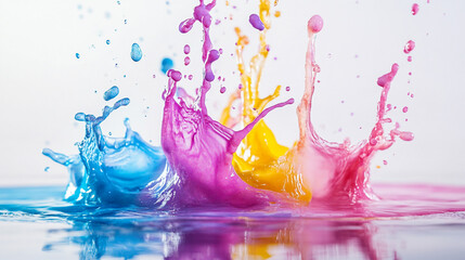 Aufkleber - Colorful splashes of paint create artistic patterns in water