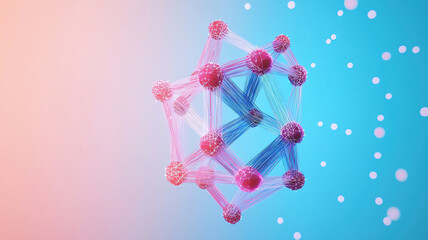 Poster - 3D molecular structure with glowing connections and particles