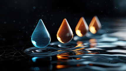 Aufkleber - Water droplets create mesmerizing design with digital mesh patterns, reflecting light beautifully