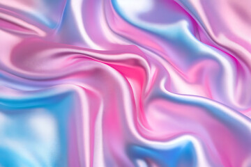 Poster - Abstract background with a pink and blue holographic satin fabric texture. The background features wavy folds of soft silk cloth.