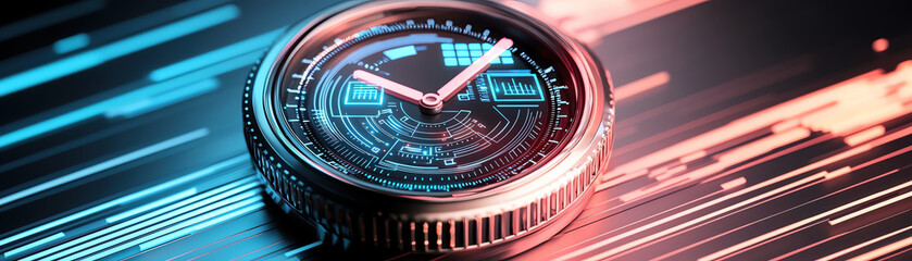 Poster - Futuristic watch design with glowing elements and digital interface