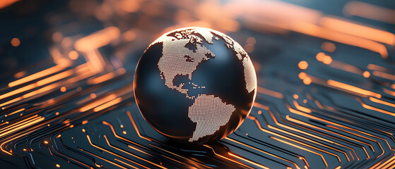 Aufkleber - Digital globe on circuit board, symbolizing technology and sustainability