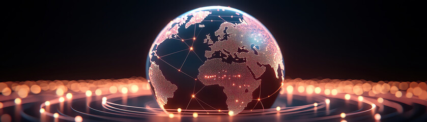 Aufkleber - Digital globe with glowing connections and lights, representing technology and sustainability