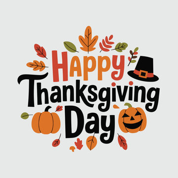 Happy thanksgiving day background with lettering and illustrations Poster Vector Design
