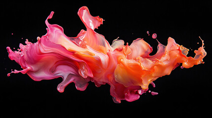 Poster - A dynamic splash of paint frozen in mid-air, with soft pink, orange, and purple hues blending together against a dramatic black background