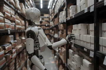 Poster - Robot worker in warehouse aisle