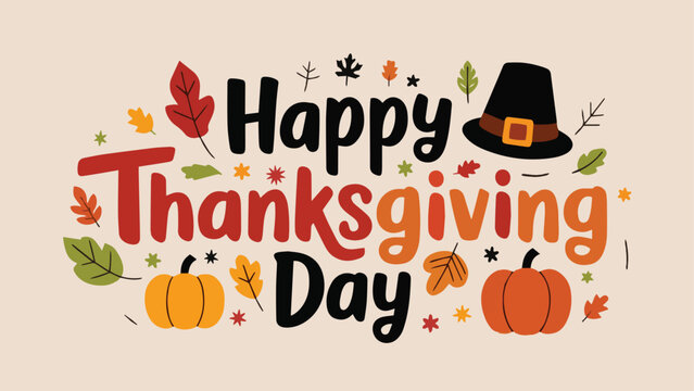 Happy thanksgiving day background with lettering and illustrations Poster Vector Design