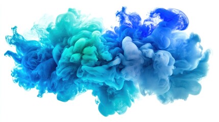 Poster - A burst of neon blue and green smoke, swirling in abstract patterns, forming an ethereal, cloud-like texture with sharp, delicate edges.