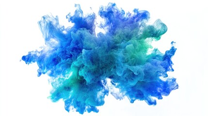 Poster - A burst of neon blue and green smoke, swirling in abstract patterns, forming an ethereal, cloud-like texture with sharp, delicate edges.