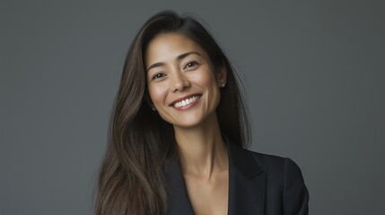 Wall Mural - Portrait of a beautiful brunette asian woman with confidence in a black suit