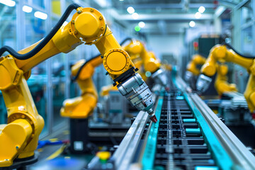 Poster - Modern industrial robots in automated factory