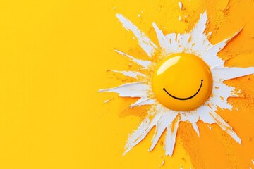 Poster - A clean and simple depiction of a happy face made with abstract shapes in bright, cheerful colors on a plain canvas