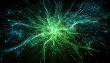 Poster - An intricate interplay of green and blue light, this mesmerizing abstract art piece evokes a sense of energy and connectivity within the cosmos.