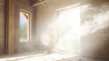 Poster - Sunlight streaming through a window with dust particles visible in the beams, creating a serene atmosphere.