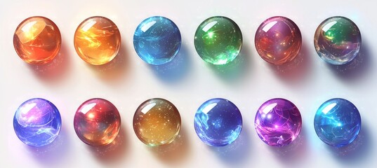 A collection of vibrant, glossy 3D glass balls, featuring a set of colorful spheres in a modern, multicolored illustration.