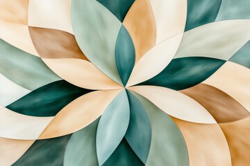 Fototapete - A flat geometric design of a sliced zucchini arranged in a circular pattern, rendered in shades of green and beige