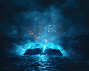 Poster - Glowing Book Opens Pathway to Vibrant City Skyline Symbolizing Education s Power to Improve Lives