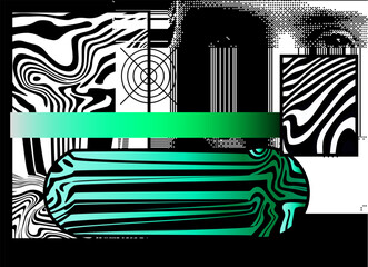 Poster - Geometric distress aesthetics in abstract pattern design. Brutalism inspired vector graphics collage made with simple geometric shapes and grunge texture, useful for poster art and digital prints.