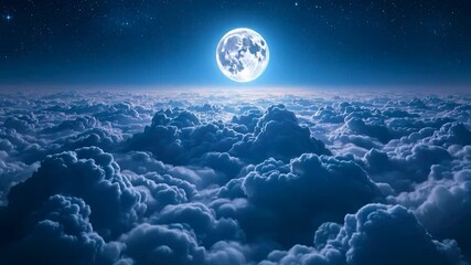 Aufkleber - a night sky with a full moon shining brightly and a cloud filled with stars surrounding it.