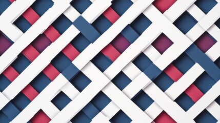 Poster - Abstract Geometric Pattern: Interwoven Stripes in White, Red, and Blue