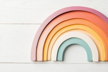 Poster - A minimalist rainbow arching over a clean white canvas, with vivid yet simple primary colors