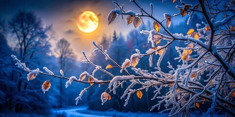 Wall Mural - Frozen Winter Wonderland: Frosty Nature Scene at Night