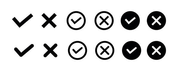 Poster - tick and cross button, Check and Close mark icon set. right and delete mark icon set. right and wrong mark symbol set png and vector illustration on transparent background.
