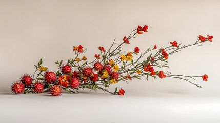 Wall Mural - A group of rambutan fruits, their vibrant and spiky red shells contrasting with the simplicity of the white background, displayed artistically for a fresh look