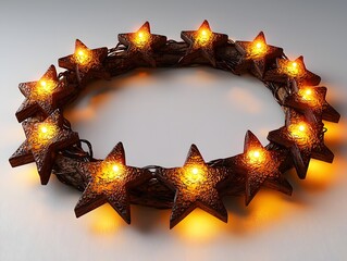 Poster - Circular Blank Sign Bordered with Glowing LED Lights and Small Star on Edges Ready for Custom Text