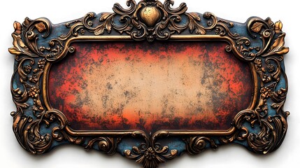 Poster - Ornate Vintage Metallic Filigree Border Framing Blank Sign on Plain White Background