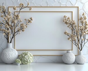 Poster - Sleek Blank Metallic Framed Sign with Subtle Geometric Accents on White Background