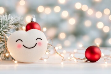 Poster - A simple illustration of a heart with a smiling face, surrounded by soft, glowing lines that symbolize joy