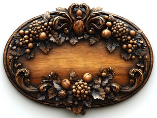 Poster - Ornate Vintage Oval Sign with Intricate Scrollwork and Floral Borders on White Background