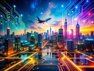 Poster - Futuristic Cityscape Double Exposure: Abstract Technology Background