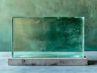 Poster - Blank Acrylic Transparent Glass Display with Geometric Frosted Edge Details for Sleek Contemporary Signage or Branding