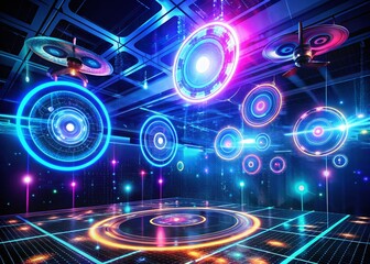 Poster - Futuristic Drone HUD: Glowing Holographic UI Elements for Virtual Reality