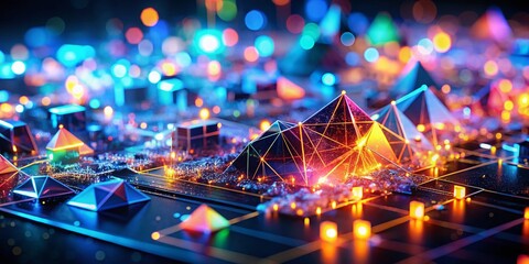 Poster - Futuristic Polygonal Technology Abstract Dark Blue Background 3D Illustration