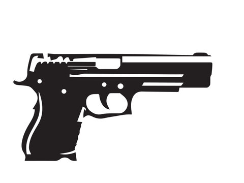 Gun silhouette icon. Pistol silhouette.  Black handgun symbol. Vector shape isolated on white background. Vector illustration. 