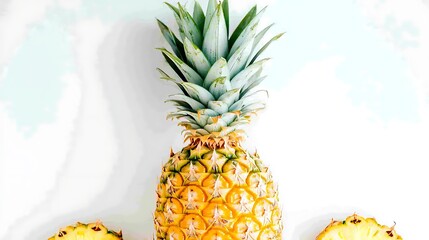 Sticker - A perfectly upright pineapple with a detailed view of its rough exterior and leafy crown, set on a clean white backdrop for a fresh, vibrant look