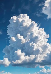 a large fluffy white cloud floats gently in the sky with delicate blue undertones amidst a bright bl