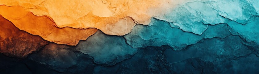 Poster - Stunning abstract texture blending orange and blue hues in smooth layered waves.