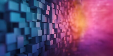 Poster - a colorful background with a blue and purple wall. the wall is made up of many small squares