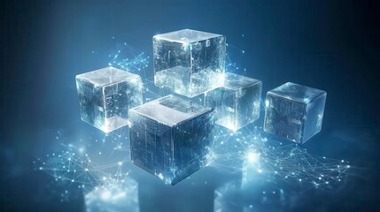 Poster - glowing geometric cubes an abstract digital network concept