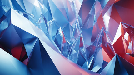 Poster - abstract blue and red crystalline peaks form a striking geometric landscape view