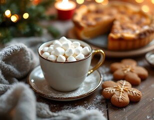 Wall Mural - Hot chocolate with marshmallows, gingerbread cookies, or spiced apple pie.