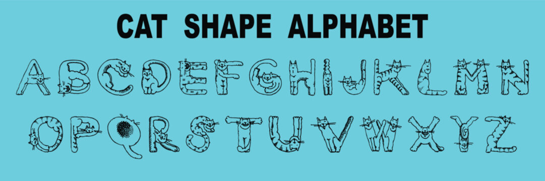 Custom cat style lettering font alphabet set. Vector stock illustration can be used in logo or any purpose. Colors can be easily editable and saved in EPS 10