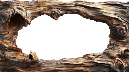 Fototapete - A piece of weathered wood with an irregular hole in the center forms a natural frame.