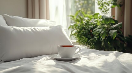 Wall Mural - Peaceful Morning Tea by Sunny Window in Cozy Bedroom